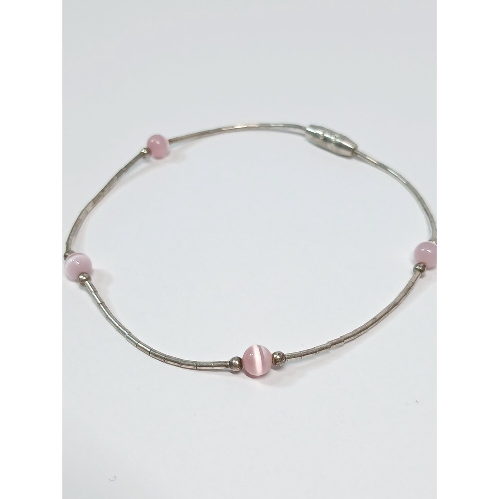 Sterling Silver Pink Bead Bracelet ~7" Length